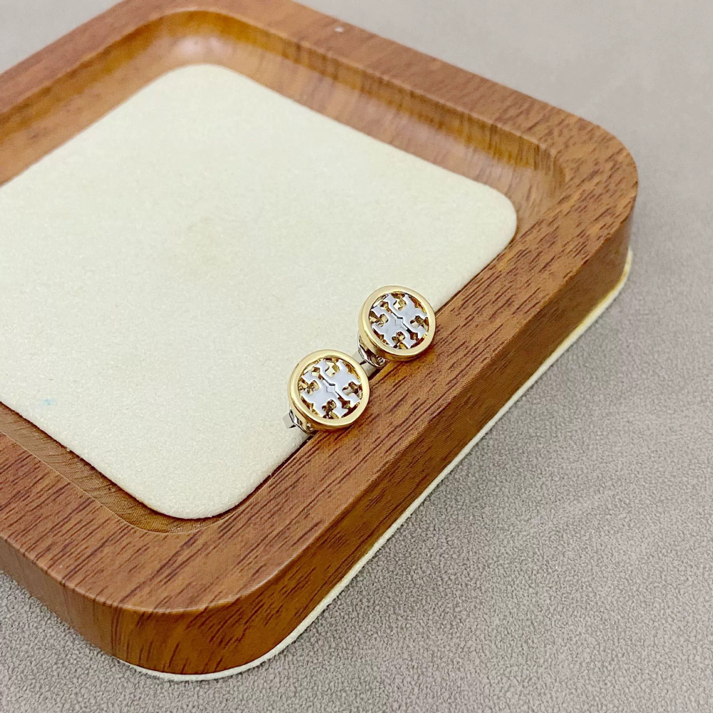 Tory Burch Cutout Letter Metal Round Stud Earrings